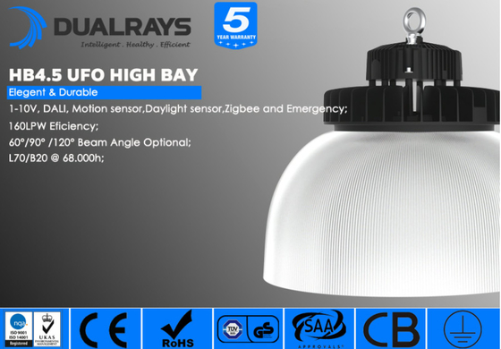 Dualrays 100W HB4.5 LED High Bay Light 17000LM IP65 IK08 UFO Commercial Lighting