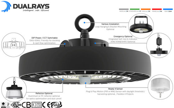 HB4H DIP Switchable Power and CCT UFO LED High Bay Light 150W 150LPW