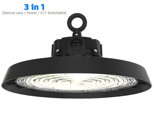 200W 150LPW HB5 3 in 1 super highbay with DIP switchable optical lens (60°/90°/110°), power (100%-80%-60%), 3 CCT optional