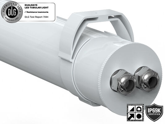 1.5m 60W IP69K IK10 TB7 LED Tubular Light for Chemical Facilities with 3 or 5 wiring-through linkable and DIP Switchable Power/3CCT/3-Phase Changing