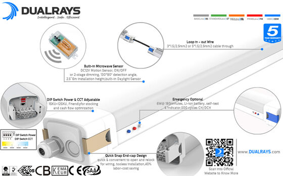 LED Moisture-proof Lamp with 160LPW and IP65 IK10 Protection Providing Robust and Uniform Lighting for Warehouse and Parking Garage
