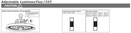 HB3 DIP Switchable Power and 3CCT UFO LED High Bay Light 150W 192LPW with 20W/30W@3HRS Emergency
