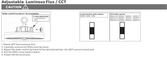 HB4H DIP Switchable Power 3CCT UFO LED High Bay Light 150W 150LPW with 90 Degree Al Reflector IP65 IK08 Protection Europe Warehouse