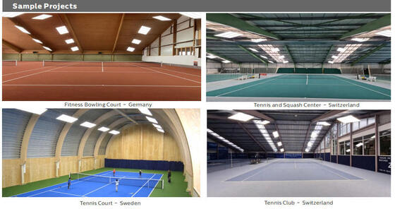 150W 300x1500mm ISP4 Indoor LED Sport Light with UGR19 for the ideal solution for all types of tennis halls according to DIN EN 12193 without any glare or dark areas
