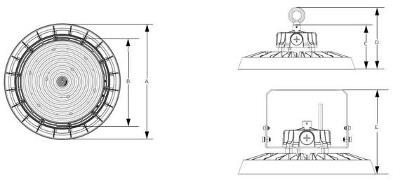 100W DUALRAYS LIGHTING HB5 3 in 1 60° | 90° | 120° DIP Switchable Optics UFO LED High Bay Light 190lm/W 19000lm DALI Dimmable IP65 IK08 ENEC for Warehouse Factory