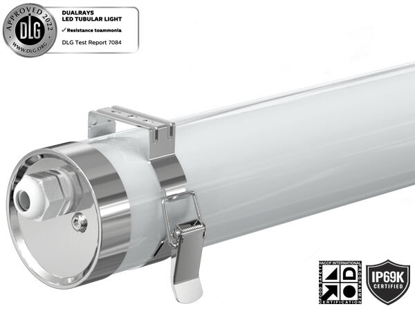 TB6 LED Tubular Light IP69K PMMA IK08 Anti-Ammonia/UV /PC IK10 Anti-UV Protection