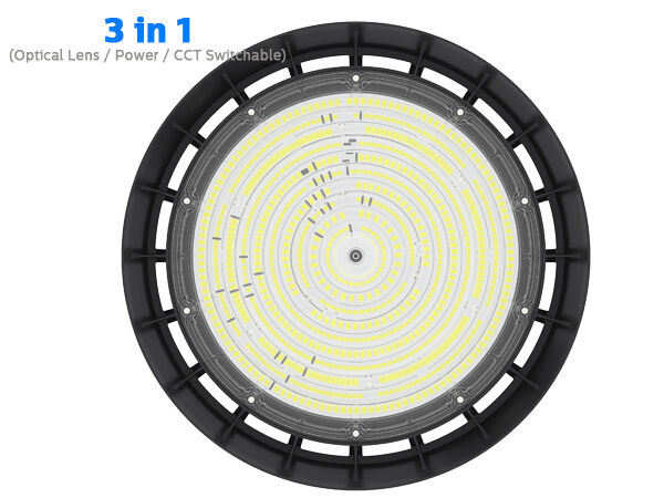 SMD5050 PC Lens IP66 IK08 7-Year Warranty 200lm/W Liteon 100-200W 3CCT 60/90° Warehouse Industrial DUALRAYS LIGHTING HB5 UFO LED High Bay Light
