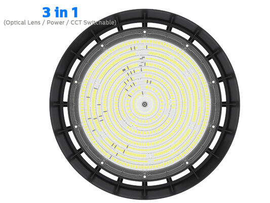 SMD5050 PC Lens IP66 IK08 7-Year Warranty 200lm/W Liteon 100-200W 3CCT 60/90° Warehouse Industrial DUALRAYS LIGHTING HB5 UFO LED High Bay Light