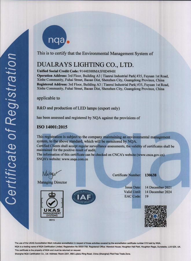 China DUALRAYS LIGHTING Co.,LTD. Certification